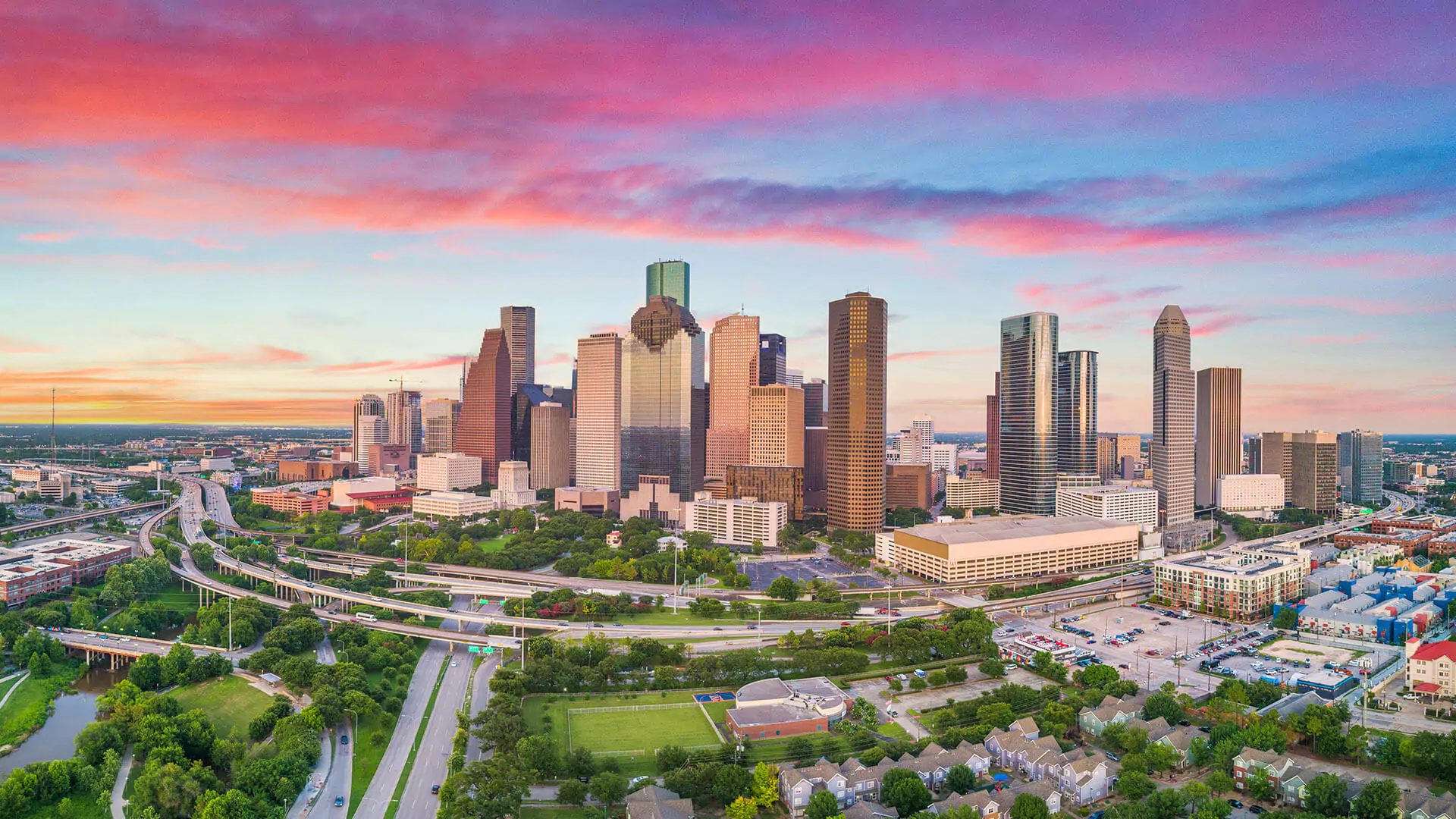 Houston skyline with city and freeways